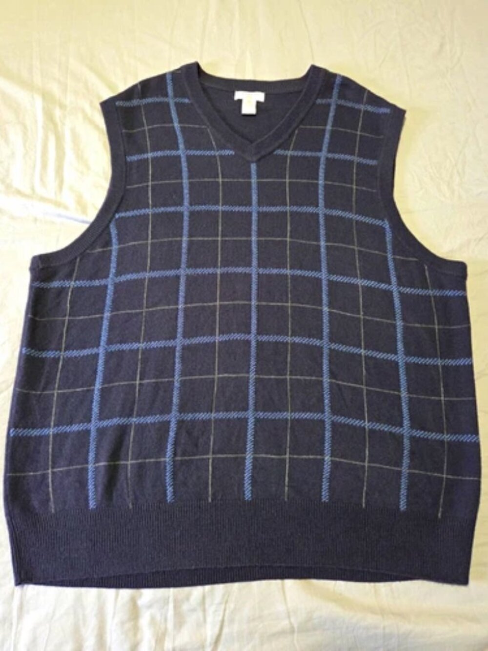 Dockers Mens Sweater Vest XXL Navy Blue Windowpane Grid Check V Neck Pullover